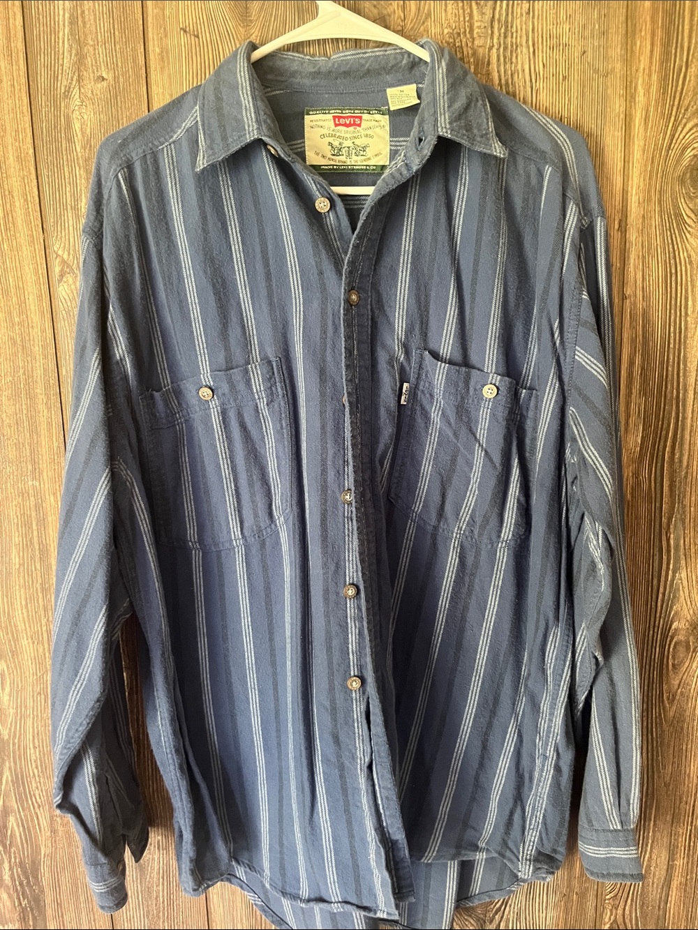 Vintage Levi's Men's Navy Blue Striped Lightweight Shirt Jacket